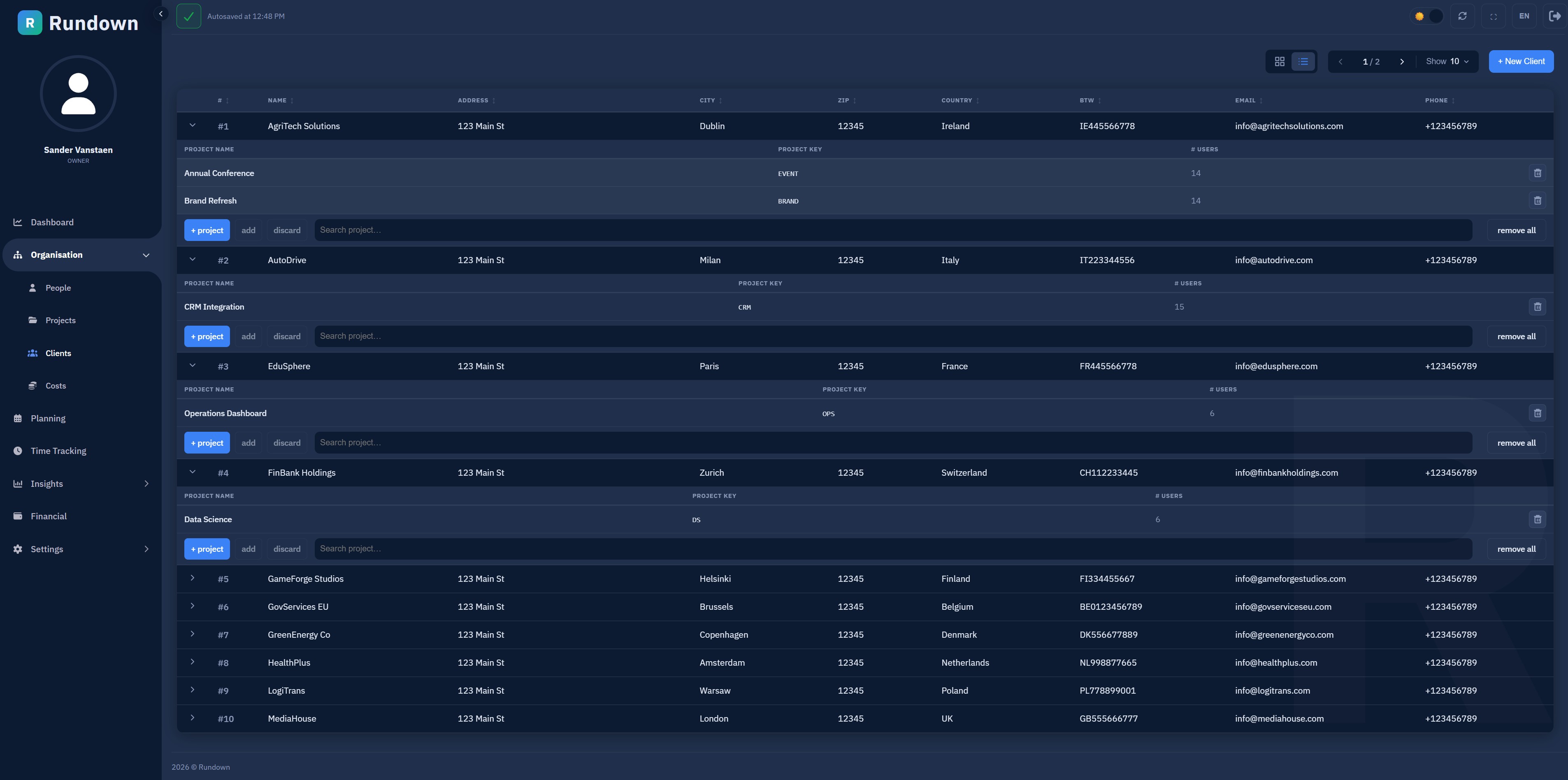 Manage your pilot clients and projects in one place